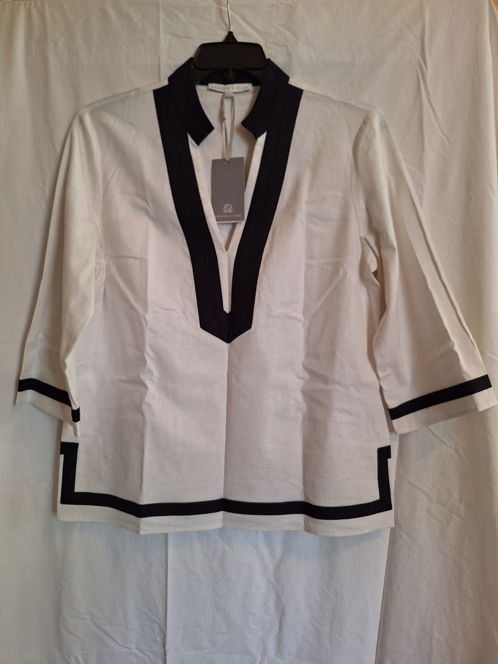 Preston & York Womens White Linen Blend Top Sz 12 Nautical Coastal Core NWT